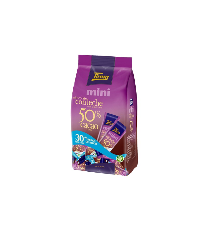 Tirma Mini barres de chocolat au lait 50% cacao avec 30% de sucres en moins, 180g. (10g x 18pcs)