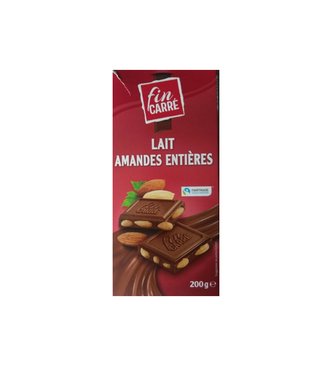 fin carré crème de lait entière aux amandes entières 200g