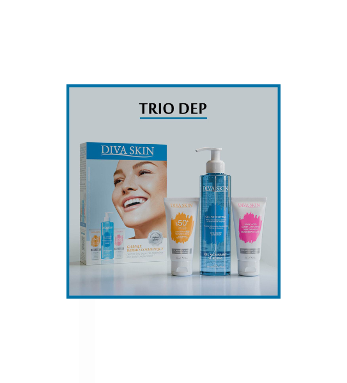 DIVA SKIN Pack Anti-Taches Crème 50ml + Gel Nettoyant 200ml + Écran Solaire Invisible SPF50+ Routine Complète