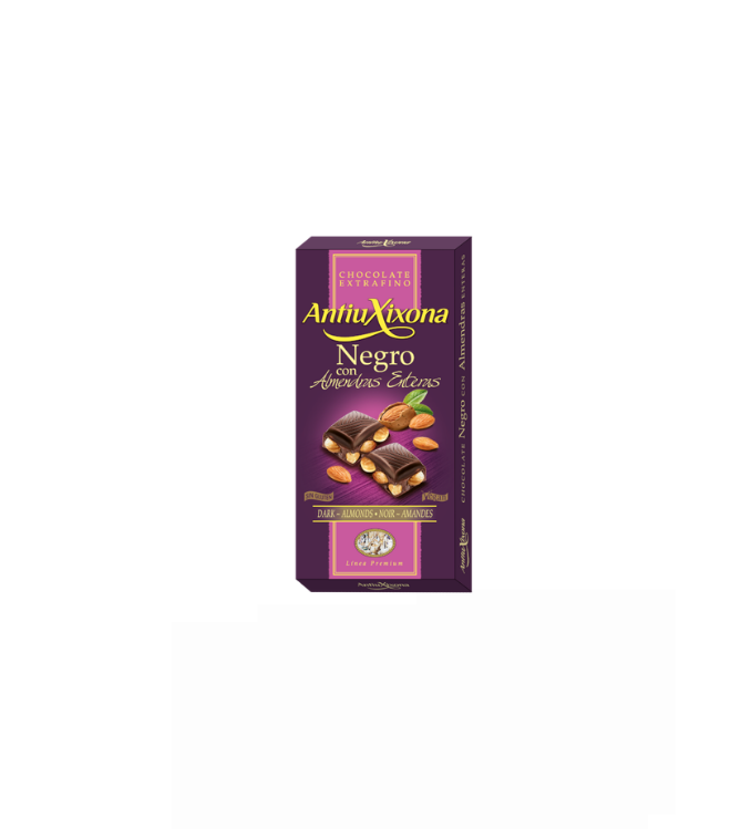 Antiuxixona Chocolat noir avec des amandes entières 100 g sin sucre et gluten