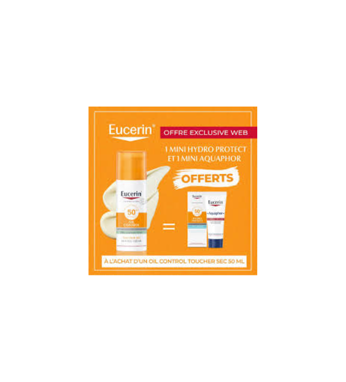 EUCERIN Sun Oil Control جل-كريم SPF 50+ مع هدايا Mini Aquaphor + Mini Hydro Protect