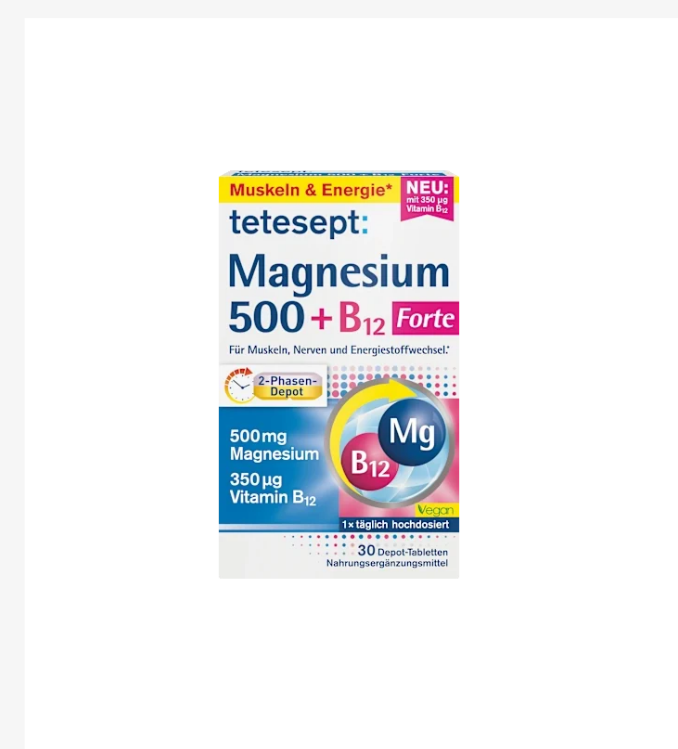 testept - Comprimés Magnésium 500 + B12 Forte Depot, 30 comprimés